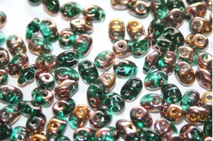 Superduo Beads Emerald Capri Gold 5x2,5mm - 10gr