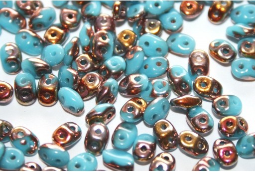 Superduo Beads Blue Turquoise Capri Gold 5x2,5mm - 10gr