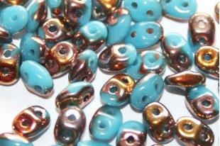 Superduo Beads Blue Turquoise Capri Gold 5x2,5mm - 10gr