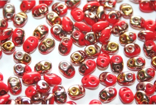 Superduo Beads Opaque Red Capri Gold 5x2,5mm - 10gr