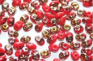 Superduo Beads Opaque Red Capri Gold 5x2,5mm - 10gr