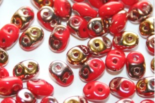 Perline Superduo Opaque Red Capri Gold 5x2,5mm - 10gr