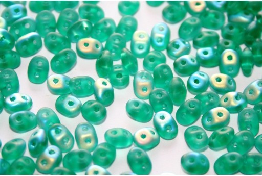 Superduo Beads Emerald AB Matted 5x2,5mm - 10gr