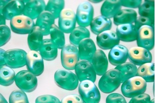 Superduo Beads Emerald AB Matted 5x2,5mm - 10gr