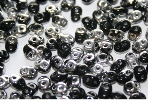 Superduo Beads Silver 1/2 Coated Jet 5x2,5mm - 10gr