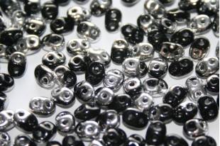 Superduo Beads Silver 1/2 Coated Jet 5x2,5mm - 10gr