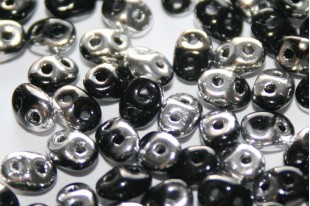 Superduo Beads Silver 1/2 Coated Jet 5x2,5mm - 10gr