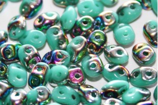 Perline Superduo Vitral-Green Turquoise 5x2,5mm - 10gr