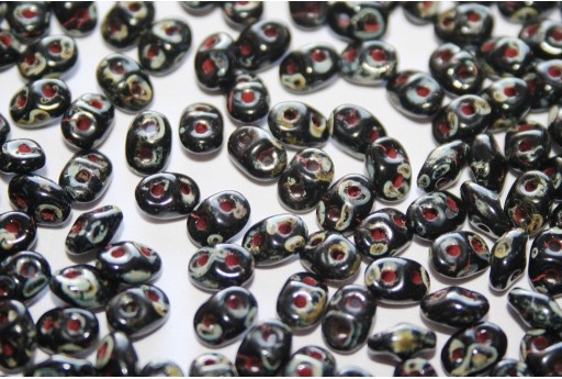 Superduo Beads Jet Picasso 5x2,5mm - 10gr