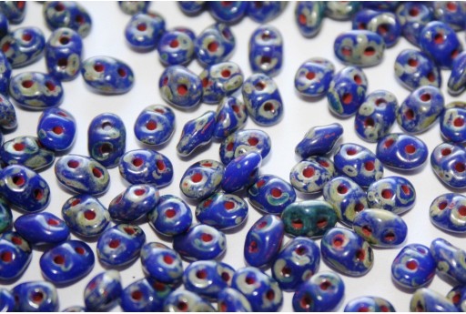 Superduo Beads Opaque Blue-Picasso 5x2,5mm - 10gr