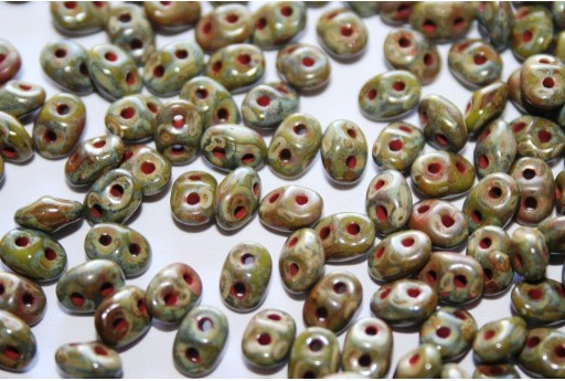 Superduo Beads Opaque Olivine-Picassso 5x2,5mm - 10gr