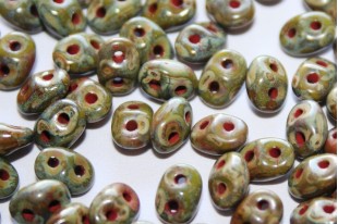 Superduo Beads Opaque Olivine-Picassso 5x2,5mm - 10gr