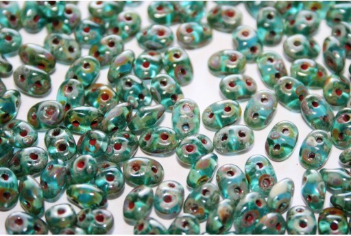 Superduo Beads Aquamarine-Picasso 5x2,5mm - 10gr