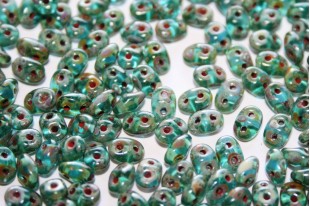 Superduo Beads Aquamarine-Picasso 5x2,5mm - 10gr