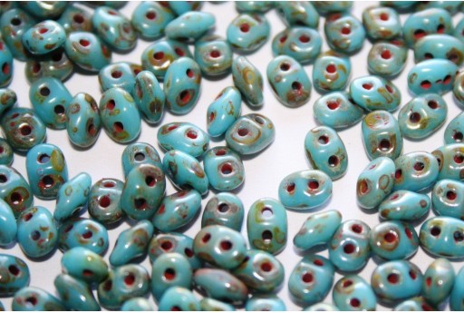 Perline Superduo Turquoise Picasso 5x2,5mm - 10gr
