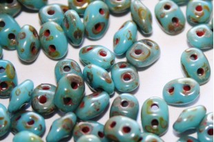 Superduo Beads Turquoise Picasso 5x2,5mm - 10gr