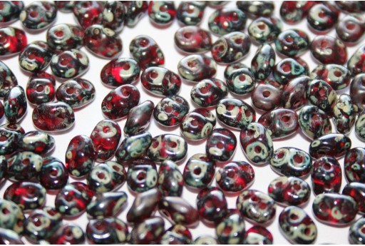 Perline Superduo Siam Ruby-Picasso 5x2,5mm - 10gr