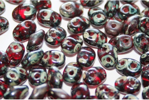 Superduo Beads Siam Ruby-Picasso 5x2,5mm - 10gr 2