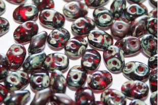 Superduo Beads Siam Ruby-Picasso 5x2,5mm - 10gr
