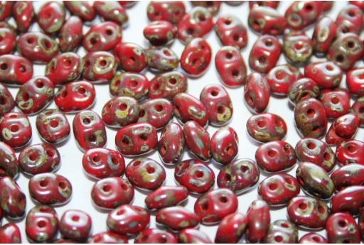 Superduo Beads Opaque Red-Picasso 5x2,5mm - 10gr