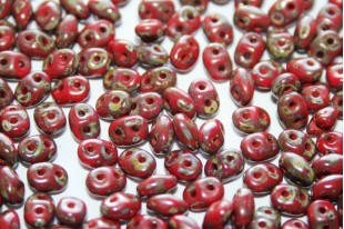 Superduo Beads Opaque Red-Picasso 5x2,5mm - 10gr