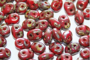 Superduo Beads Opaque Red-Picasso 5x2,5mm - 10gr