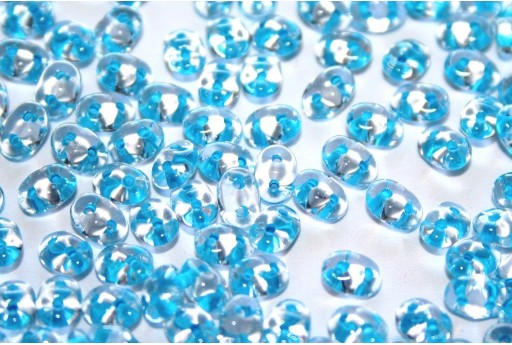 Superduo Beads Aqua Lined-Crystal 5x2,5mm - 10gr