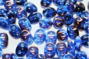 Superduo Beads Luster Bronze 1/2 Sapphire 5x2,5mm - 10gr