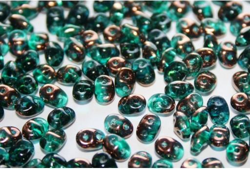 Superduo Beads Luster Bronze 1/2 Emerald 5x2,5mm - 10gr
