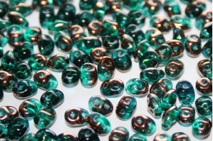 Superduo Beads Luster Bronze 1/2 Emerald 5x2,5mm - 10gr