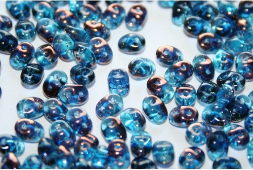 Perline Superduo Luster Bronze 1/2 Aquamarine 5x2,5mm - 10gr