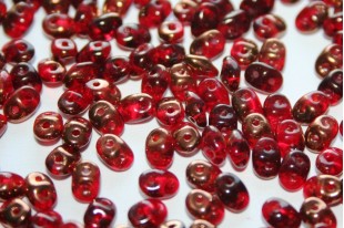 Superduo Beads Luster Bronze 1/2 Siam Ruby 5x2,5mm - 10gr