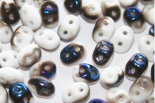 Superduo Beads Blue Iris-White 5x2,5mm - 10gr