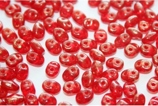 Superduo Beads Gold Marbled-Siam Ruby 5x2,5mm - 10gr