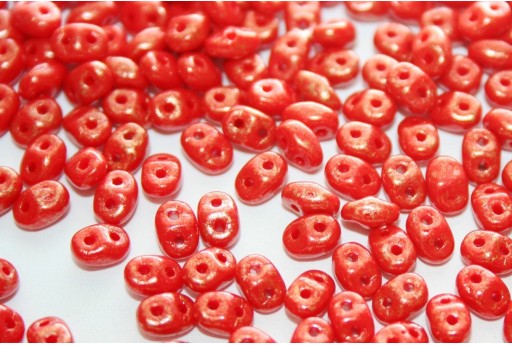 Superduo Beads Gold Marbled-Opaque Red 5x2,5mm - 10gr