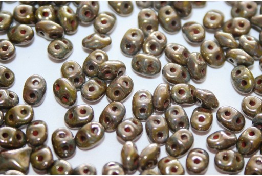 Superduo Beads Olivine-Bronze Picasso 5x2,5mm - 10gr