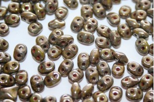 Superduo Beads Olivine-Bronze Picasso 5x2,5mm - 10gr