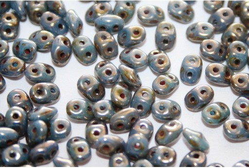 Superduo Beads Blue Turquoise-Bronze Picasso 5x2,5mm - 10gr
