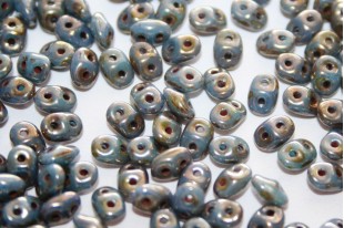 Superduo Beads Blue Turquoise-Bronze Picasso 5x2,5mm - 10gr