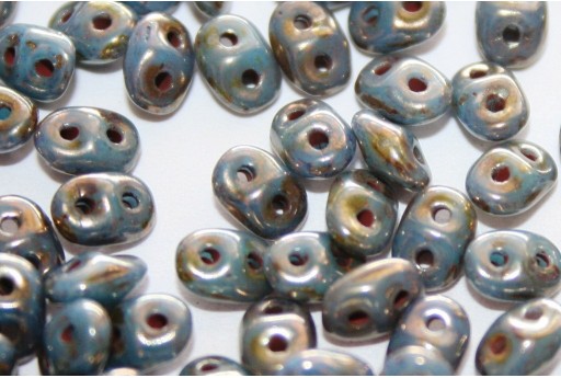Superduo Beads Blue Turquoise-Bronze Picasso 5x2,5mm - 10gr 2