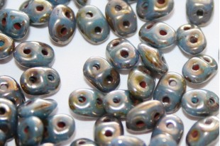 Superduo Beads Blue Turquoise-Bronze Picasso 5x2,5mm - 10gr