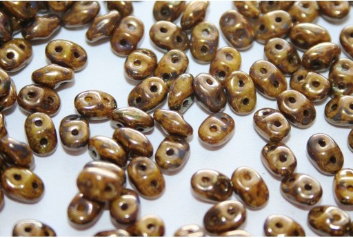 Superduo Beads Opaque Yellow-Bronze Picasso 5x2,5mm - 10gr