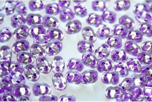 Superduo Purple Lined Crystal 5x2,5mm - Pack 100gr