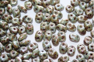 Superduo Beads Luster Green/Opaque White 5x2,5mm - 10gr