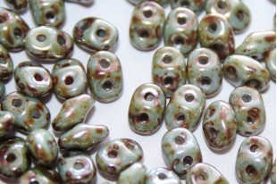 Superduo Beads Luster Green/Opaque White 5x2,5mm - 10gr