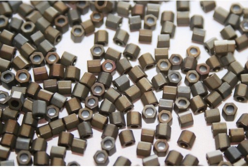 Hexagon Toho Seed Beads Frosted Metallic Iris Brown 8/0 - 10gr