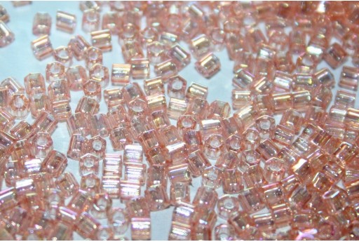 Hexagon Toho Seed Beads Transparent Rainbow Rosaline 8/0 - 10gr