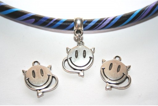 Silver Smiley Face Devil Pendant 14x18mm  - 2pcs