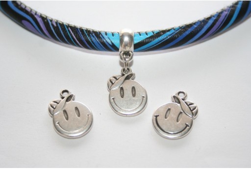 Silver Smiley Face With Cap Pendant 14x18mm  - 2pcs