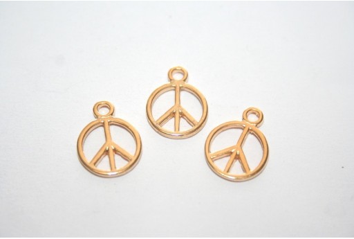 Gold Peace Sign Pendant 12x16mm  - 4pcs